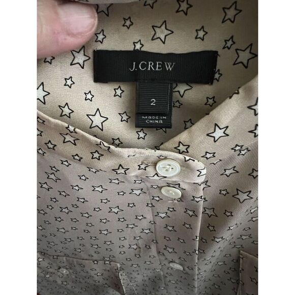 J Crew Silk Star Novelty Print Button Up Blouse Taupe Size 2 - Picture 7 of 7